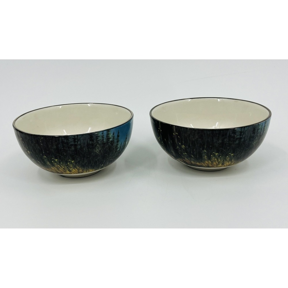 Pair of 2 Cabelas Bowls Stoneware by James Hautman Bothers Autumn Whitetails